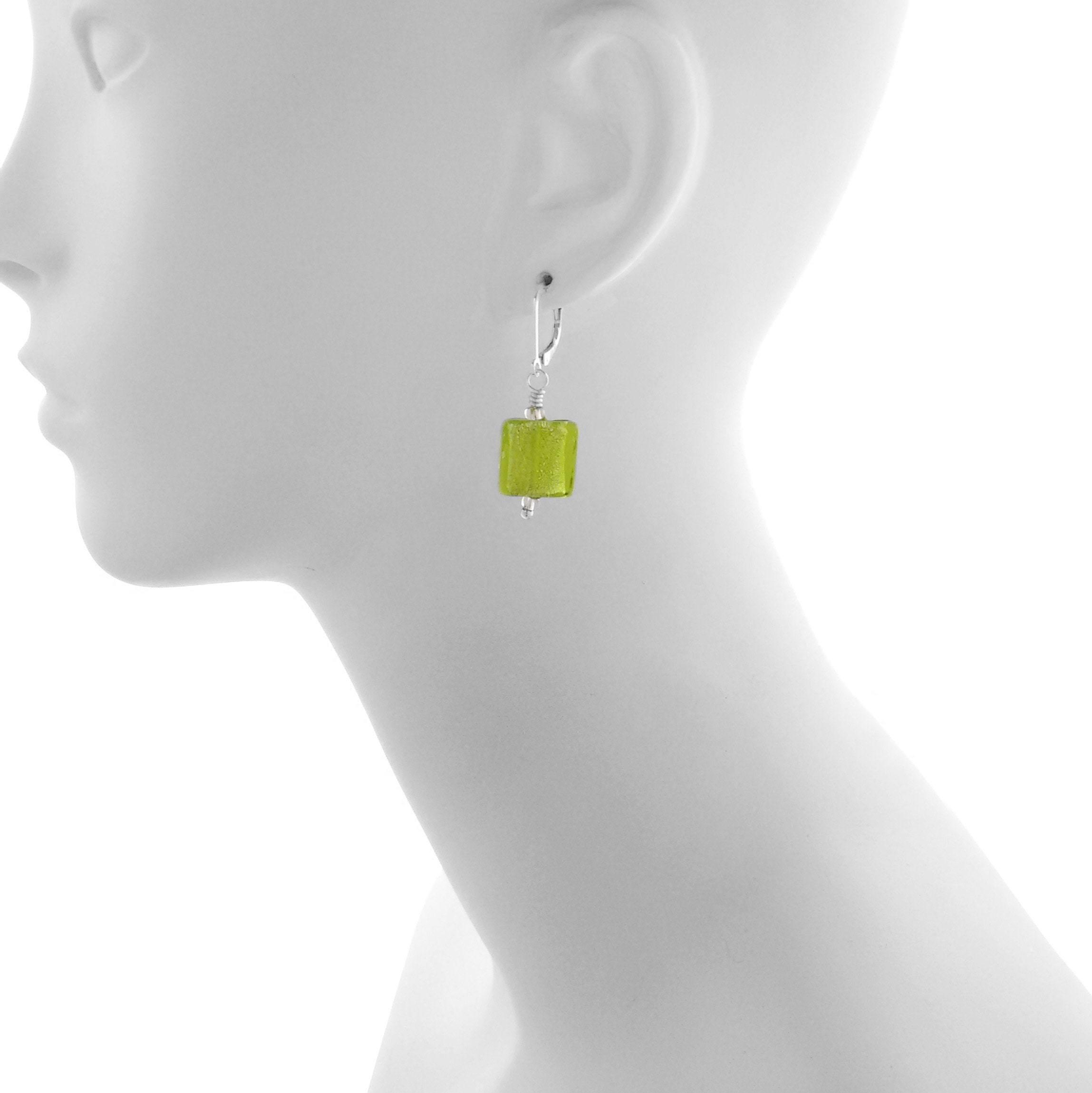 Green Earrings Green Jewelry Silver Foil Earrings Sparkling Etsy