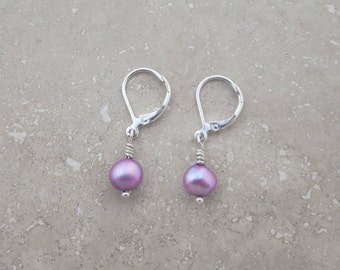 Freshwater Pearl Earrings on Silver Leverback Earwires, Lilac Pearl Earrings, Pearl Jewelry, Wedding Jewelry, Special Jewelry, Causes