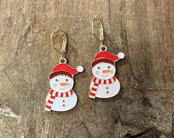 Snowman Lever-Back Earrings: Holiday Christmas Jewelry