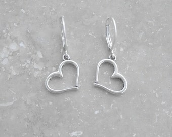 HEART EARRINGS, Heart Jewelry, Gift For Her, Comfortable Earrings, Engagement Gift, Leverback Earrings, Nickel Free, Silver, Minimal Jewelry