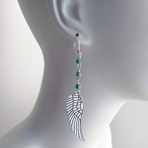 Feather Jewelry, Feather Earrings, Long Earrings, Lever-back, Popular Jewelry, Under 25 Dollars, Turquoise Blue, Well Made Jewelry, Handmade image 3