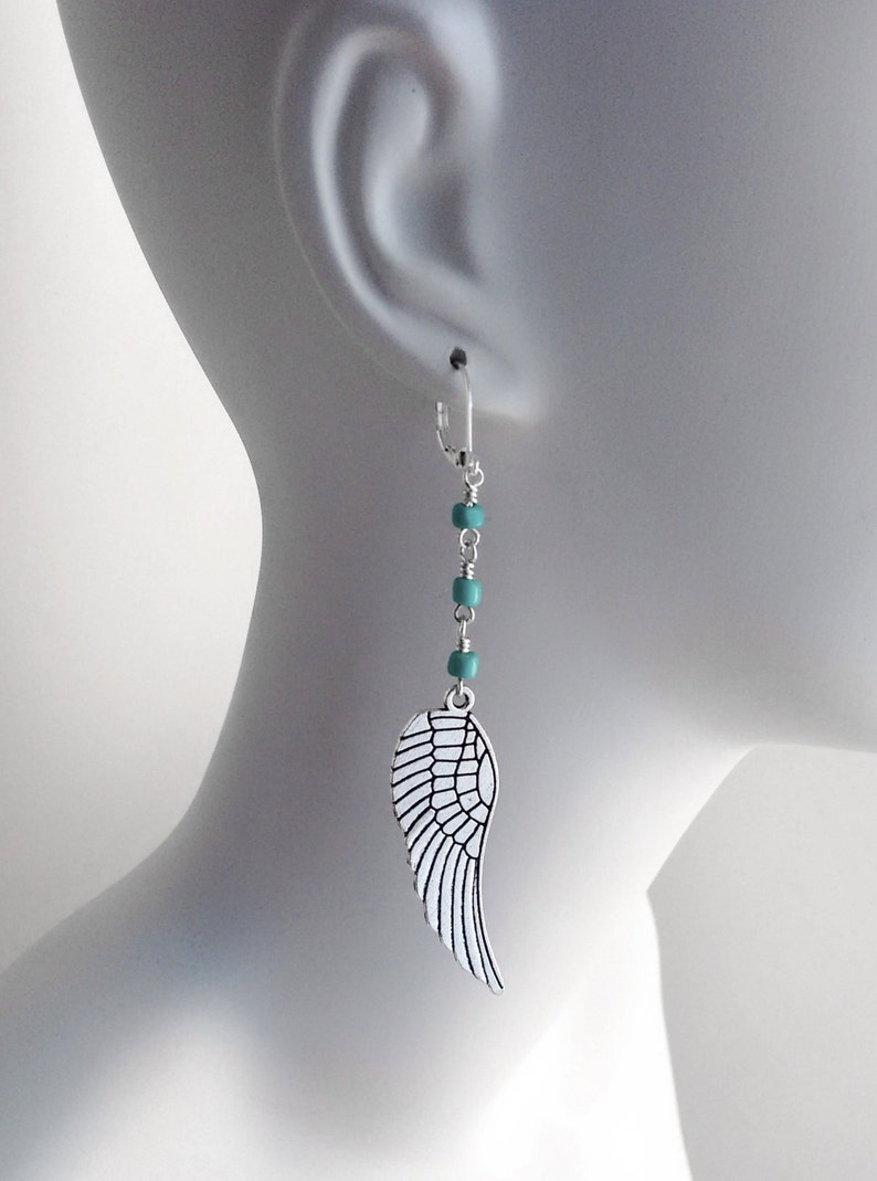 Feather Jewelry, Feather Earrings, Long Earrings, Lever-back, Popular Jewelry, Under 25 Dollars, Turquoise Blue, Well Made Jewelry, Handmade image 3