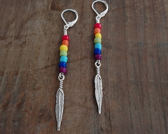 Rainbows, Feathers, Earrings, Jewelry, Rainbow Earrings, LGBTQ, Equality, Feather Jewelry, Good Causes, Long Earrings, Under 20 Dollars