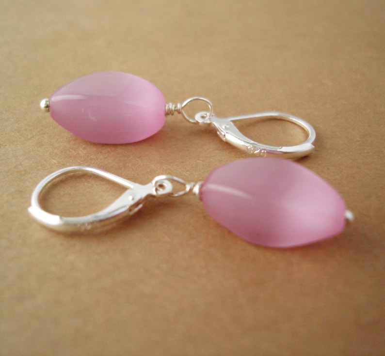 Pink Gemstone Earrings Pink Rose Cats Eye Silver Special Etsy