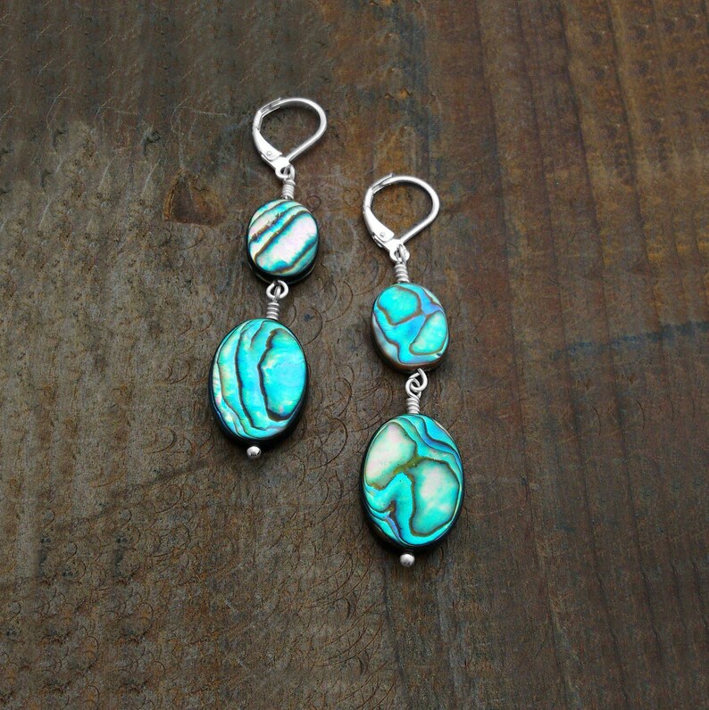 Abalone, Under 25 Dollars, Abalone Jewelry, Lever back Earrings, Nickel Free Earrings, Charitable Gifts, Gift for Girlfriend, Bright Colors image 1