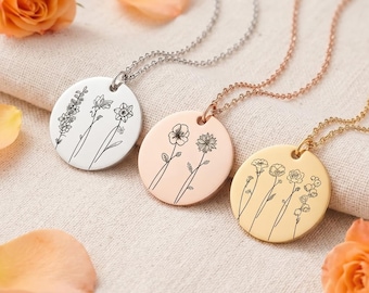 Personligt födelseblommahalsband, Elegant blomhänge i rostfritt stål, Anpassade familjesmycken