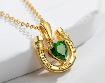 Personalized Birthstone Horseshoe Necklace, Custom Love & Lucky Pendant, Heart Equestrian Jewelry Gift for Women or Bridesmaids