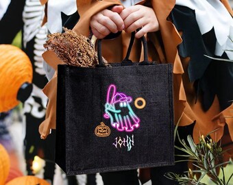 Personalisierte Name Halloween Tasche, Große Leinen Trick or Treat Tasche, gruseliges Geschenk für Kinder Teenager oder Familie