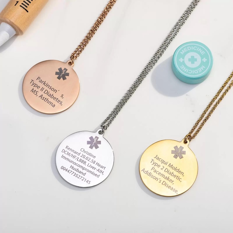 Custom Medical Alert Necklace for Men & Women, Engraved Stainless Steel ...