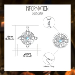 May include: Silver-toned pendant necklace with a Celtic knot design, featuring a central blue gemstone and an Ankh symbol. The pendant is 1.22 inches in length and 1.10 inches wide, with a lobster clasp.