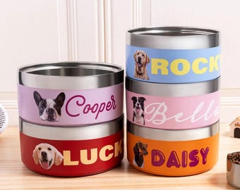 Personalized Dog Bowl with Photo and Name, Custom Stainless Steel Pet Food and Water Bowl, Gift for Small Medium Large Dogs