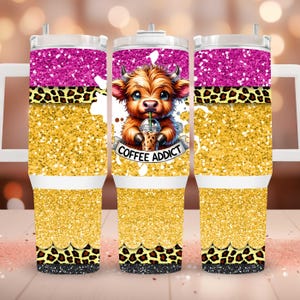 Highland Cow 40oz Tumbler PNG | 40oz Coffee Tumbler Wrap | 40oz Sublimation Design Download | 40 Oz Quencher Tumbler Sublimation Design