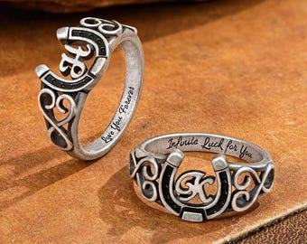 Benutzerdefinierte Initial Hufeisen Ring mit innerer Gravur, Sterling Silber 925 Pferd Schmuck, personalisiertes Geschenk für Frauen Familie oder Freunde