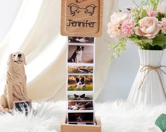 Personalized Pet Photo Album Box, Custom Name Picture Wooden Memory Keepsake, Dog Cat Memorial