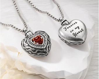 Personalized Urn Heart Memorial Necklace for Ashes, Custom Gemstone Cremation Jewelry, Keepsake Pendant, Remembrance Gift for Loss