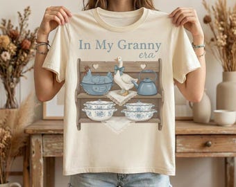 Comfort Colors In My Granny Era Shirt, Vintage Goose Kitchen Shelf Tee, Grandma Core Graphic