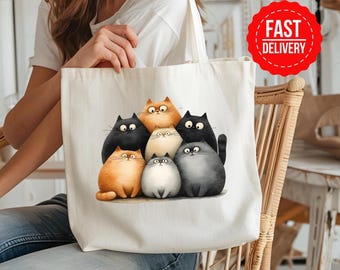 Chubby Cats Tote Bag: Funny Cartoon Cat Lover Gift