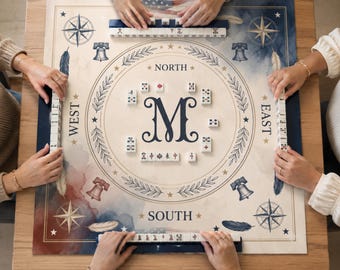 Tapis de mahjong américain personnalisé, tapis de mahjong monogramme patriotique, tapis de jeu carré personnalisé, cadeau de Mahjong USA vintage (navire enroulé)
