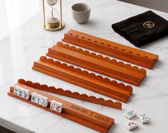 Personalized Mahjong Rack with Custom Name, Wooden Mahjong Tile Holder, Engraved Mahjong Rack, American Mahjong Accessory (4 Racks)