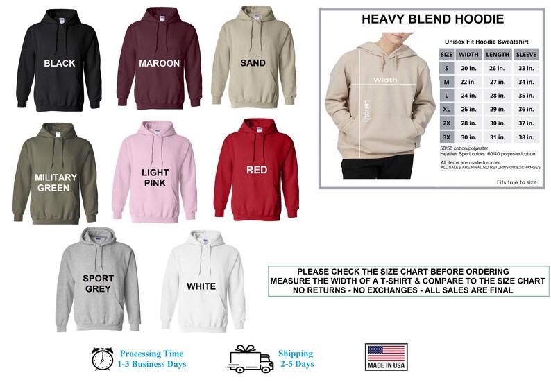 a picture of a hoodie with the measurements for each hoodie