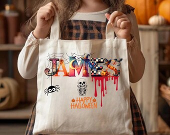 Personalized Trick or Treat Bag, Custom Halloween Tote Bag for Kids