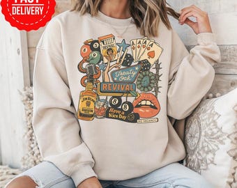 Retro Tattoo Style Graphic Sweatshirt: Treaty Oak Revival Unisex Crewneck