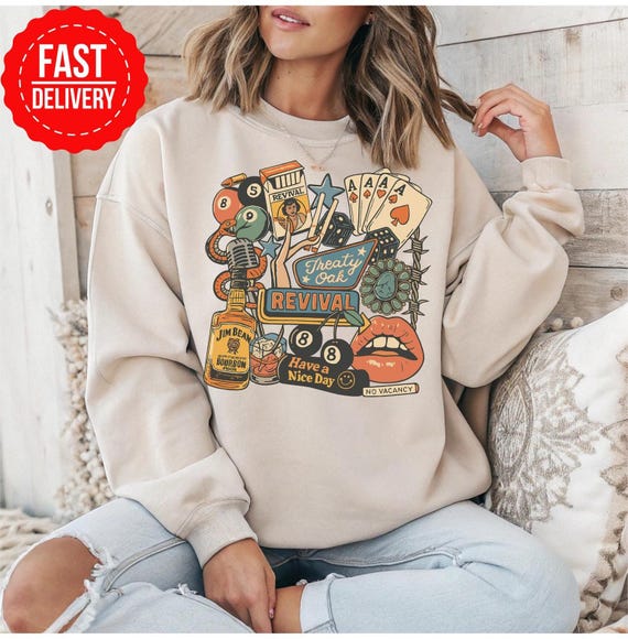 Retro Tattoo Style Graphic Sweatshirt: Treaty Oak Revival Unisex Crewneck