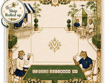 Custom Mahjong Mat, Leopard Illustration, Chinoiserie Game Table Topper, Neoclassical Style