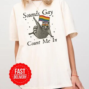 Sounds Gay Count Me In Shirt – Funny LGBTQ Pride T-Shirt – Raccoon Rainbow Tee – Cute Gay Gift – Unisex Queer Graphic Tee