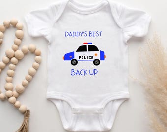 Daddy's Backup Police Car Baby Bodysuit