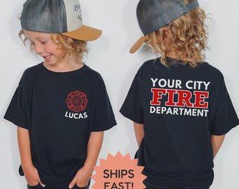 Personalized Firetruck Birthday Shirt, Firefighter Tee, Sound The Alarm Toddler Shirt, Boys Fireman Birthday, Youth Fire Dept Shirt