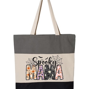 Spooky Mama Halloween Tote Bag – Cute Ghost Pumpkin Fall Bag for Moms – Trick or Treat Reusable Shopping Bag – October Mom Gift