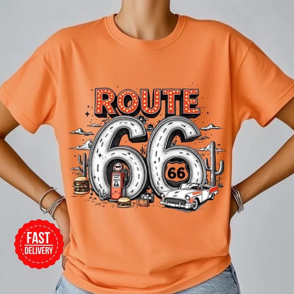 Route 66 Graphic T-Shirt: Vintage Road Trip Americana