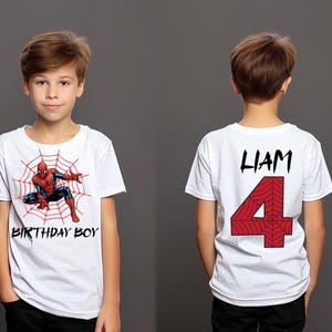 Custom Spider-Themed Birthday T-Shirt for Kids - Personalized Age Superhero Party Tee
