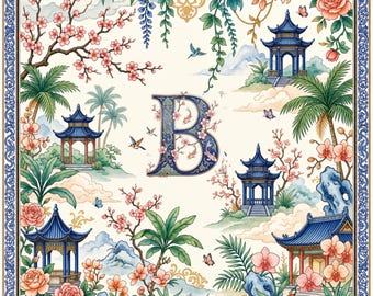 Personalized Chinoiserie Mahjong Mat, Custom Initial Mahjong Game Mat, Luxury Asian Garden Mahjong Table Cover,  (Ship Rolled up)