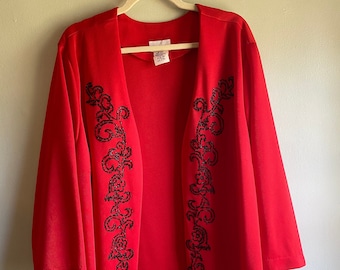 Vintage Red Duster Jacket with Black Beading