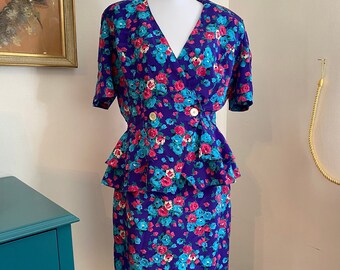 Vintage Floral 1980s Skirt Suit