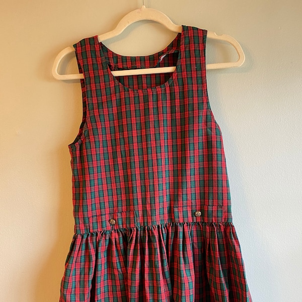 Vintage Homemade Girls' Red and Green Plaid Jumper Dress