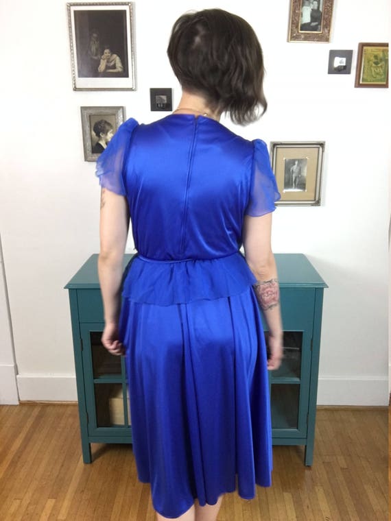 Vintage 1970s Blue Ruffled Formal Dress - image 5