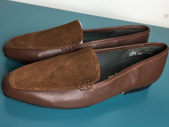 Brown Leather and Suede Vintage 1970s Loafers Dea… - image 1