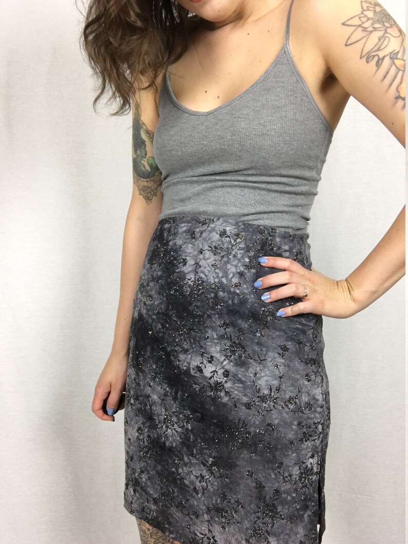 Vintage 1990s Rampage Pencil Skirt Black and Gray Sparkles Size Small image 1