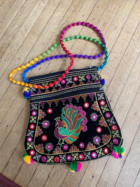Vintage Colorful Embroidered Purse with Crossbody… - image 1