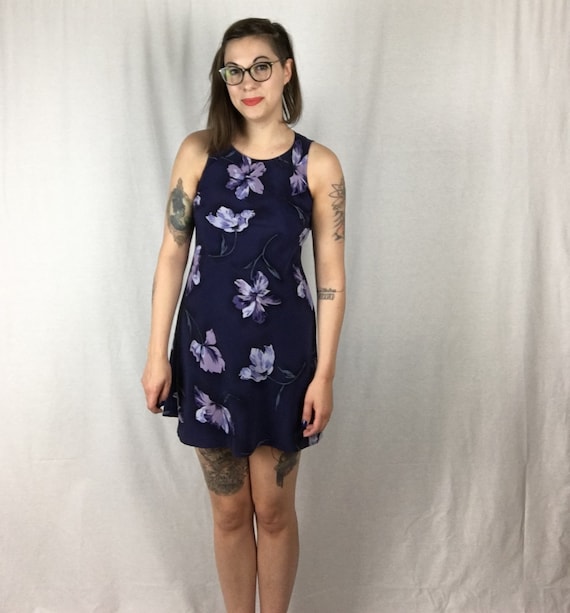 knee length dresses for ladies Long Sleeve Mini Dress - Purple Floral