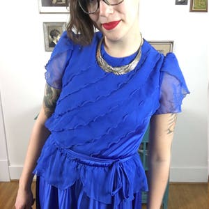 Vintage 1970s Blue Ruffled Formal Dress image 4