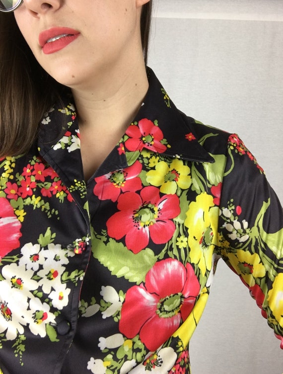 Vintage 1970s Edith Flagg Long Sleeve Floral Blou… - image 3