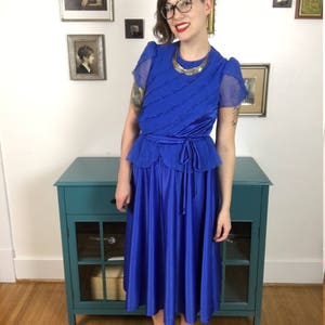 Vintage 1970s Blue Ruffled Formal Dress image 2