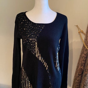 Women's Vintage Long Sleeve Sequins Metallic Knit Sweater