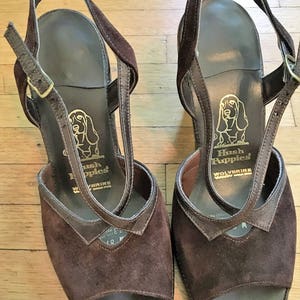 Vintage Brown Suede Hush Puppies Sling Back Pumps afbeelding 5