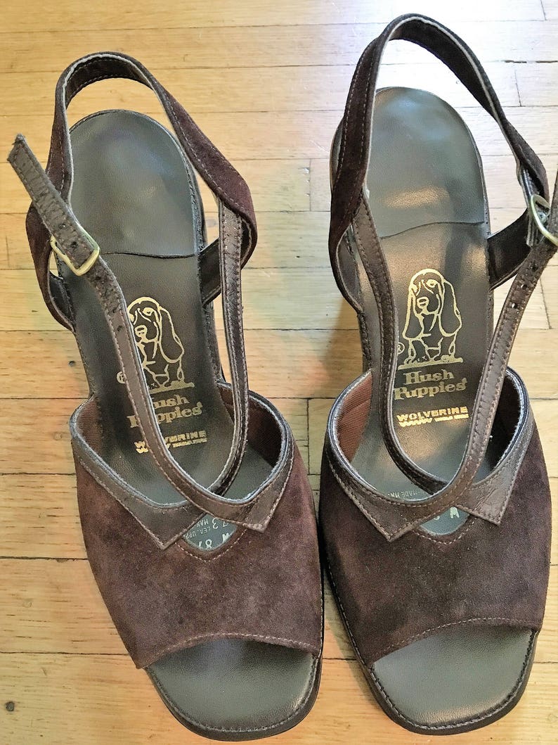 Vintage Brown Suede Hush Puppies Sling Back Pumps afbeelding 5