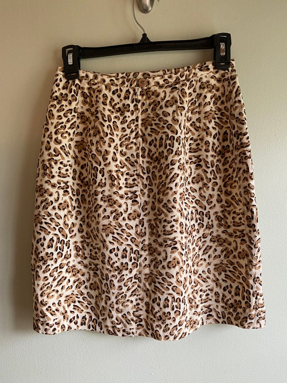 Vintage 1990s Leopard Print Silk Mini Skirt - image 2